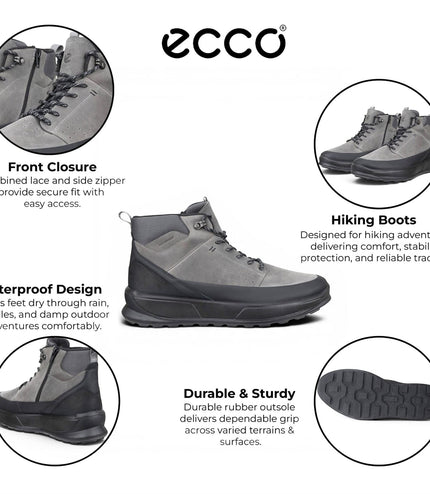Ecco Men's Waterproof Black Grey Leather Outdoor Walking Boots - Byway 2.0