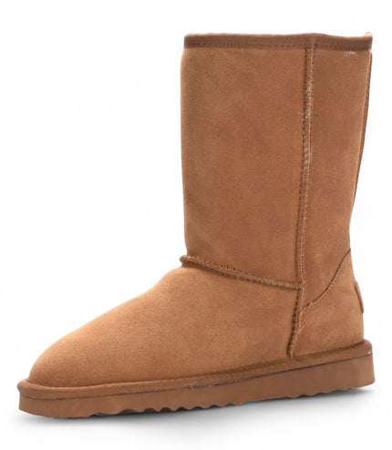 Women's Genuine Sheepskin Chestnut Suede Slip-On Ankle Winter Boots - Dusk