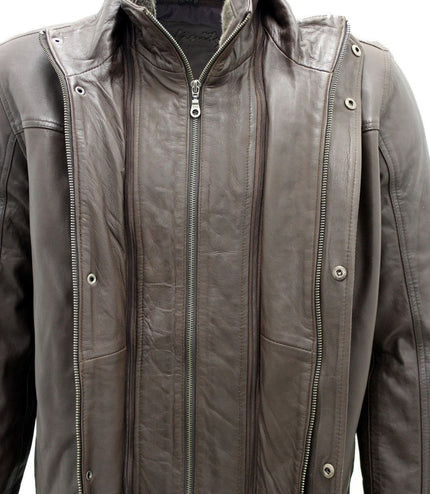 Mens Leather Mid Length Coat-Hanoi - Brown
