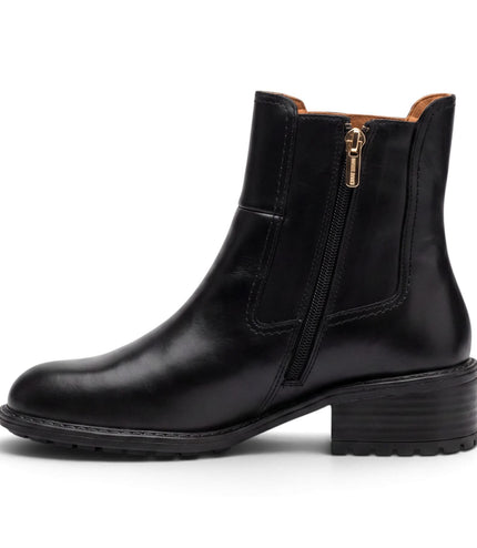 Pikolinos Women's Black Leather Chelsea Heeled Ankle Boots - Medina