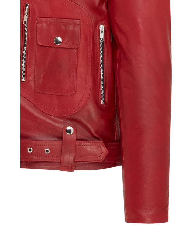 Mens Retro Brando Quilted Leather Biker Jacket Vintage Motorcycle Style - RED