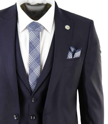New Mens 3 Piece Suit Plain Navy Classic Tailored Fit Smart Casual 1920s Formal