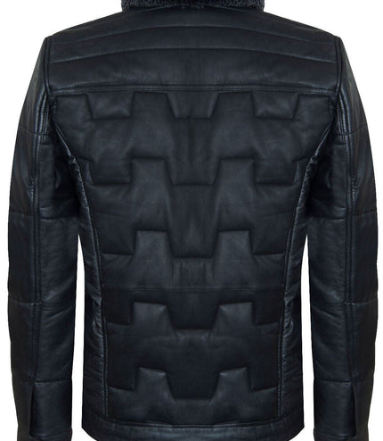 Men's Leather Quilted Biker Jacket - Guayaquil - Black