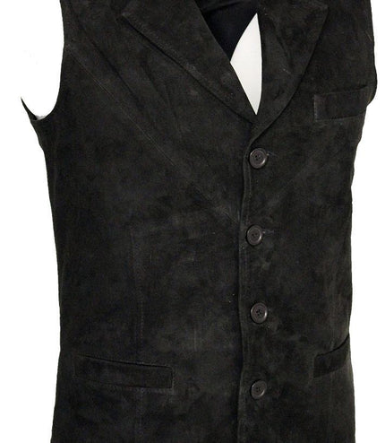 Mens Classic Smooth Goat Suede Leather Waistcoat-Exeter - Black
