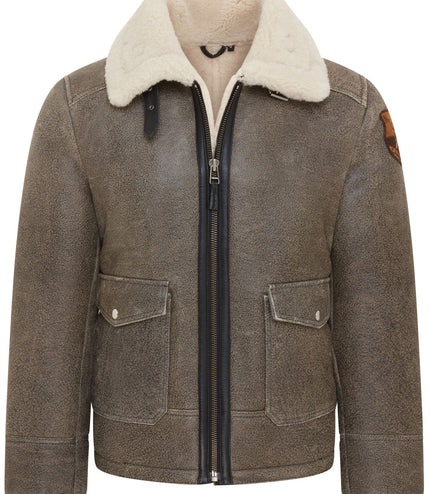 Men's Grey B3 Real Shearling Sheepskin WW2 Bomber Leather Flying Aviator Jacket