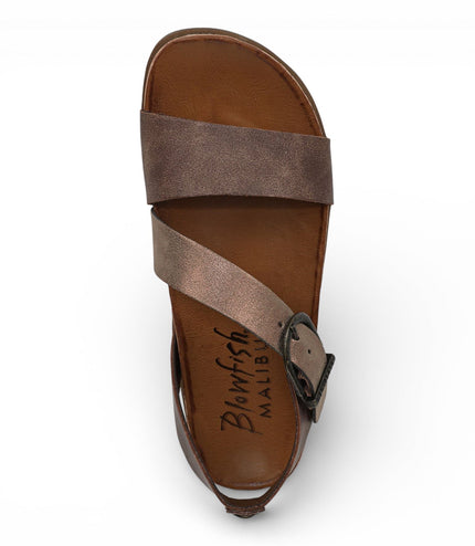 Blowfish Malibu Women's Brown Silver Footbed Strappy Flat Sandals - Lance