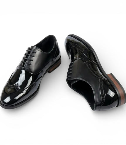 Men's Black Patent PU Leather Wingtip Brogue Oxford Shoes
