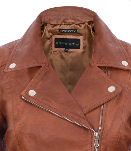 Womens Tan Leather Biker Jacket-Sacramento