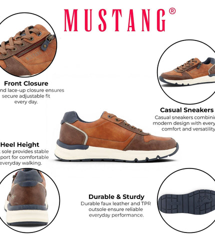 Mustang Men's Tan Faux Leather Trainer Sneakers - M0051003