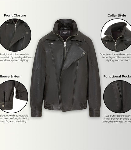 Mens Black Lamb Leather Biker Blouson Jacket - Big Bomber
