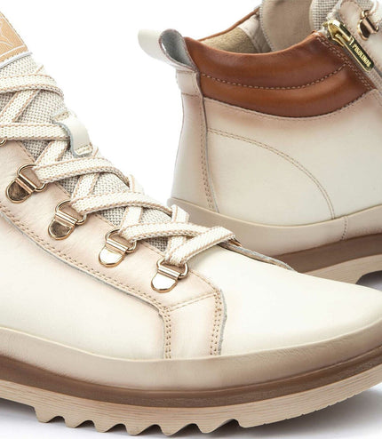 Pikolinos Women's Nata White Leather Ankle Trainers Boots - Vigo