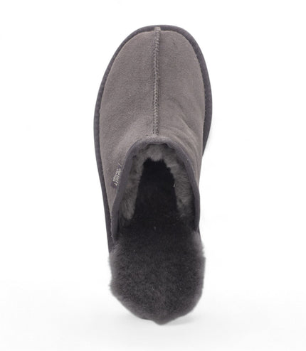 Men's Genuine Sheepskin Grey Suede Mule Winter Warm Non-Slip - Highland