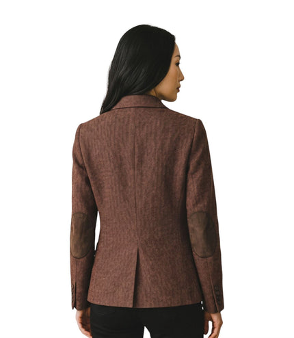 Women's Rust Brown Wool Tweed Herringbone Check Blazer - WS-1