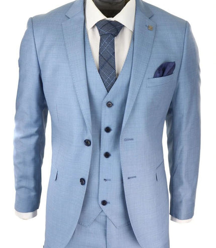Mens 3 Piece Light Blue Classic Stitch Retro Suit