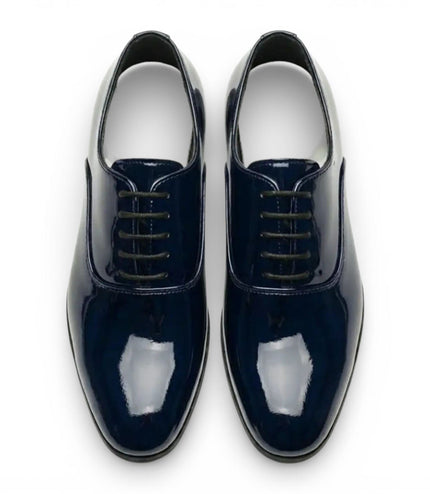 Men's Formal Navy Blue Patent PU Leather Oxford Dress Brogue Shoes