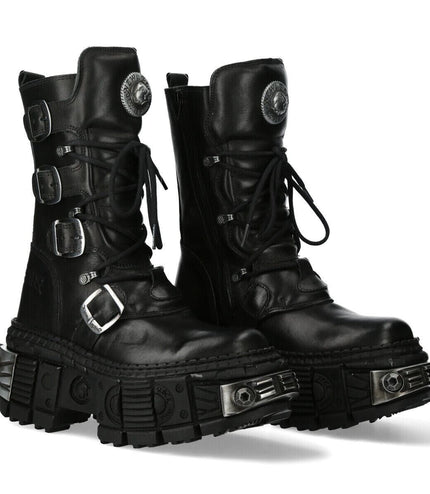 New Rock Mid Calf Gothic Leather Boots-WALL1473-S3