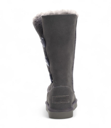 Women's Sheepskin Suede Grey Button Warm Winter Calf Boots - Willow