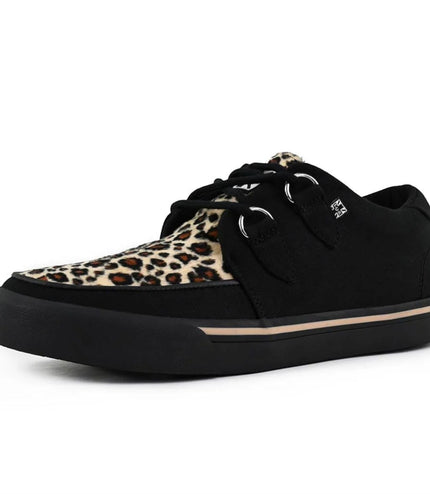 TUK Pointed Creeper Sneaker Black Leopard Canvas Platform Shoes - A9180