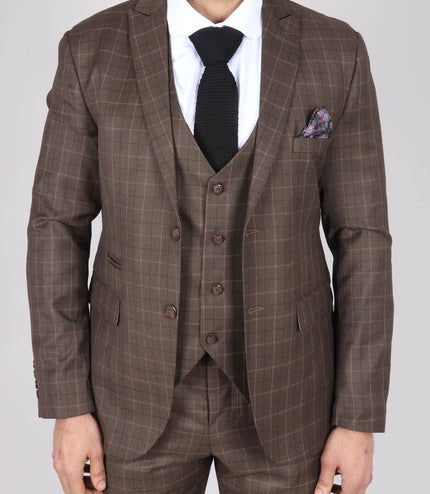 Mens IM2 Classic Plain Brown 3 Piece Suit