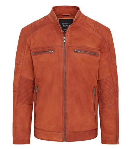 Mens Buff Leather CafÃ© Racer Biker Jacket - Jinan - Tan