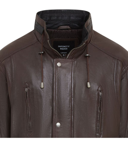 Mens Soft Italian Leather Parka Coat-Winnipeg - Brown