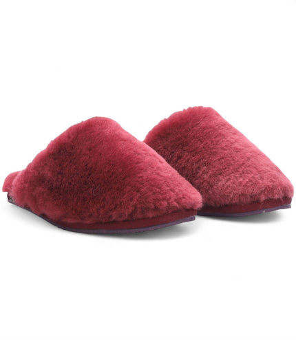 Women's Sheepskin Slippers Burgundy Warm Winter Fur Mule - Aurora