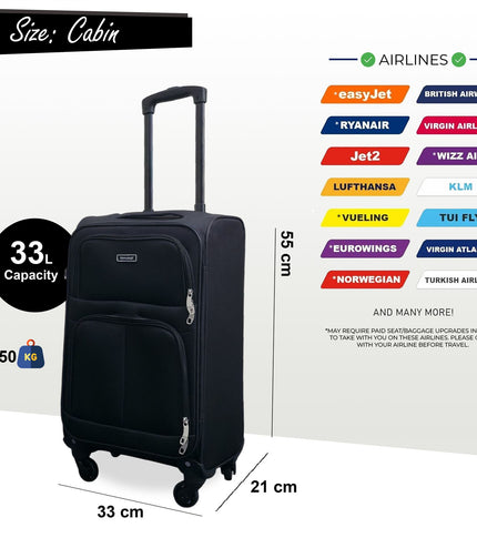 Tahara Cabin Soft Shell Suitcase in Black