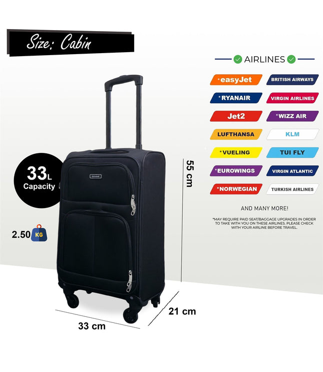 Tahara Cabin Soft Shell Suitcase in Black