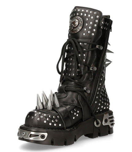 New Rock Black Leather Studded Gothic Boots - 1535-S1