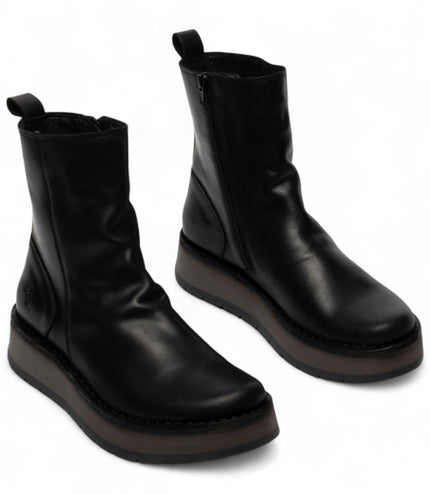 Fly London Womens Black Reno053Fly Leather Zip Up Platform Comfort Ankle Boots