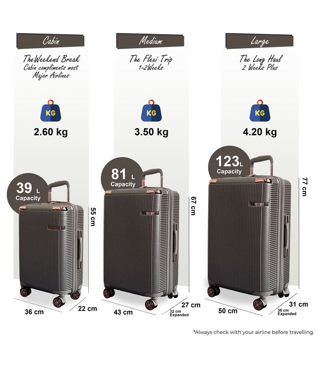 Cowra Set of 3 Hard Shell Suitcase in Champagne ( Beige )