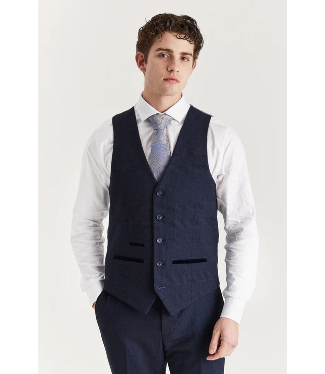 Men's Navy 3 Piece Prince Of Wales Formal Suit