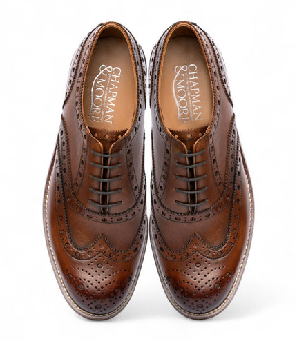 Chapman & Moore Men's Brown Leather Wingtip Brogue Oxford Office Shoes