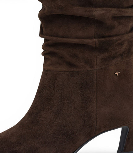 Tamaris Women's Mocca Brown Suede Mid-Calf Heeled Long Boots - 25308-47
