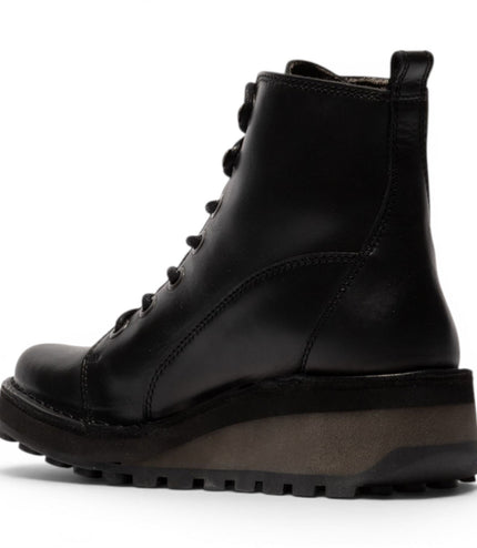 Fly London Womens Black Leather Lace-Up Ankle Boots - HAZI147