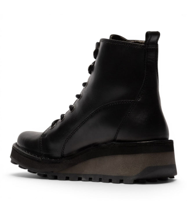 Fly London Womens Black Leather Lace-Up Ankle Boots - HAZI147