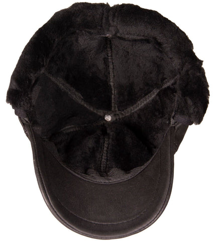 Mens Real Sheepskin Baseball Cap Black Leather Shearling Snapback Winter Hat