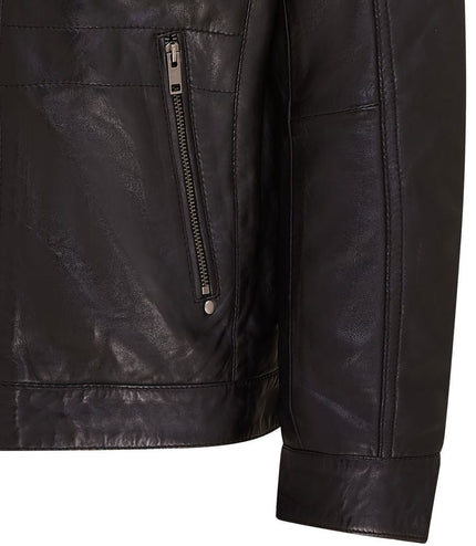 Mens Air Force Hooded Bomber Aviator Real Leather Flight Bomber Jacket - Black