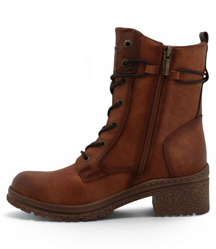 Mustang Women's Cognac Brown Lace-Up Heeled Winter Combat Boots - M0092003