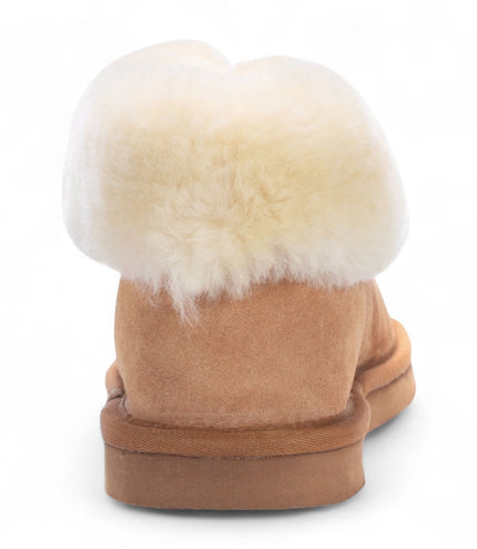 Women's Sheepskin Suede Ankle Tan Slip-On Bootie Winter - Glacier