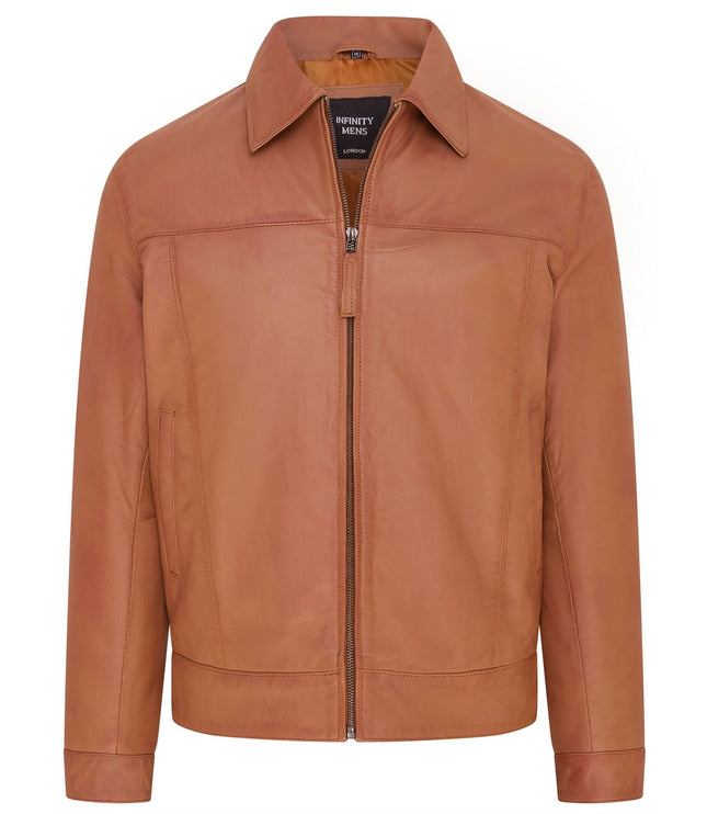 Mens Retro 100% Nappa Leather Harington Biker Jacket - Tan