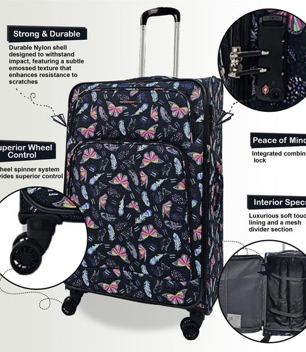 Ashbourne Medium Soft Shell Suitcase in Butterfly