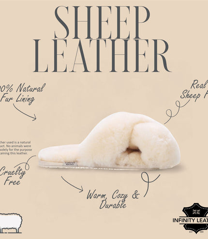 Women's Sheepskin Slippers Beige Warm Winter Fur Crossover - Snowbelle