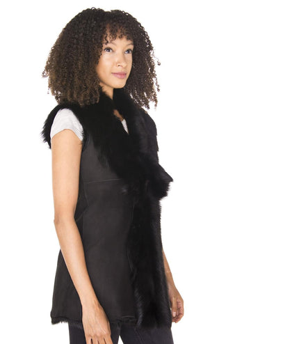 Women's Toscana Sheepskin Long Gilet-Sorocaba - Grey