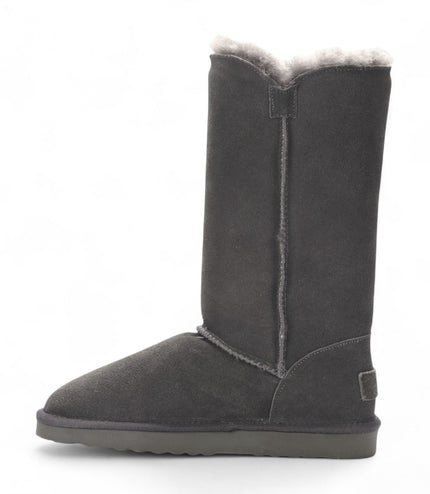 Women's Sheepskin Suede Grey Button Warm Winter Calf Boots - Willow