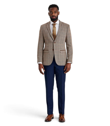 Men's Brown Tweed Suit with Mayfair Navy Trousers - Harris