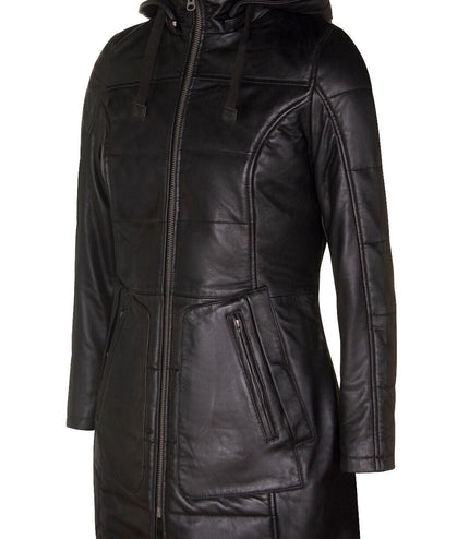 Women's Leather Quilted Parka Coat-Allentown