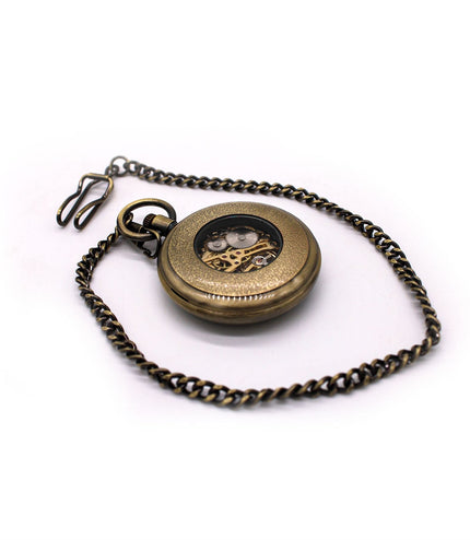 Mechanical Bronze Skeleton Antique Open Face Pocket Watch