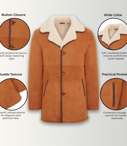 Men's Classic Tan Sheepskin Leather Car Coat