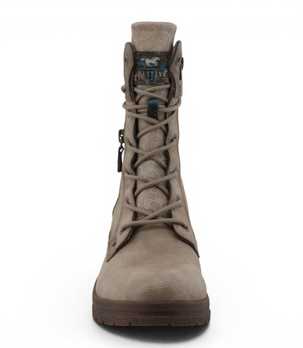 Mustang Women's White Lace-Up Heeled Winter Combat Boots - M0092003